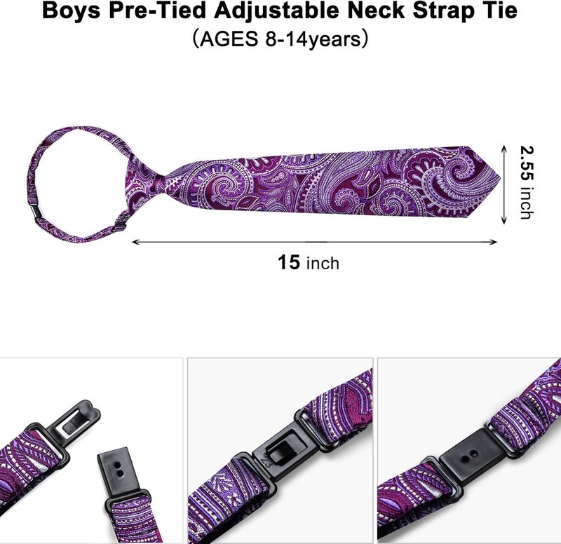DiBanGu Boys Pre-tied Neckties and Pocket Square Set Adjustable Strap Tie for Kids Wedding Party Graduation School Uniforms - Image 3